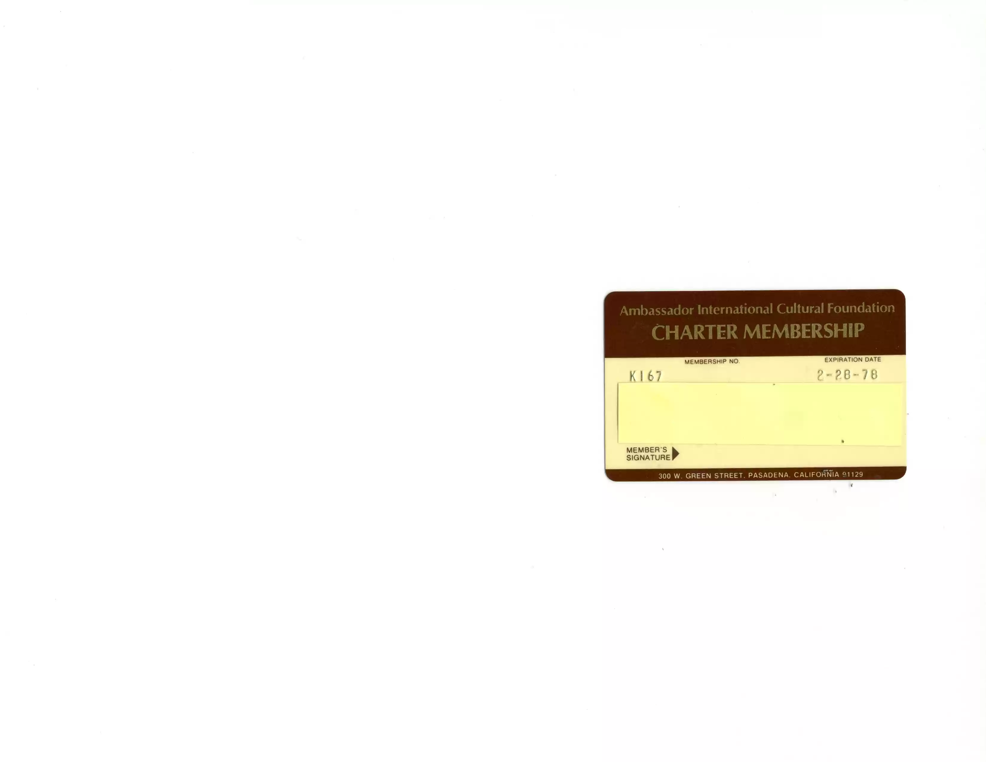 AICF charter membership card 1978
